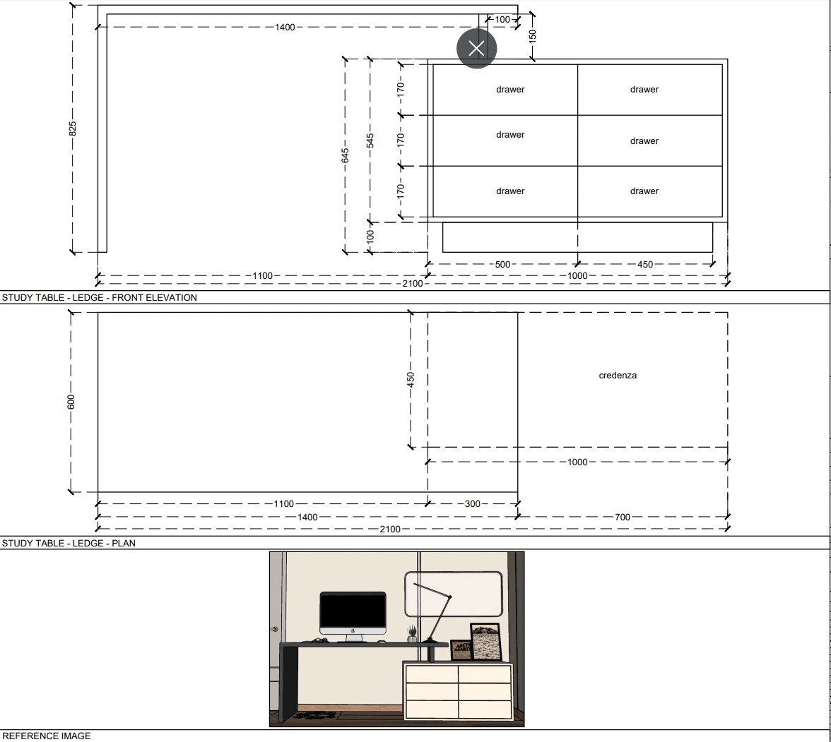 Study Table - Detailed Drawing