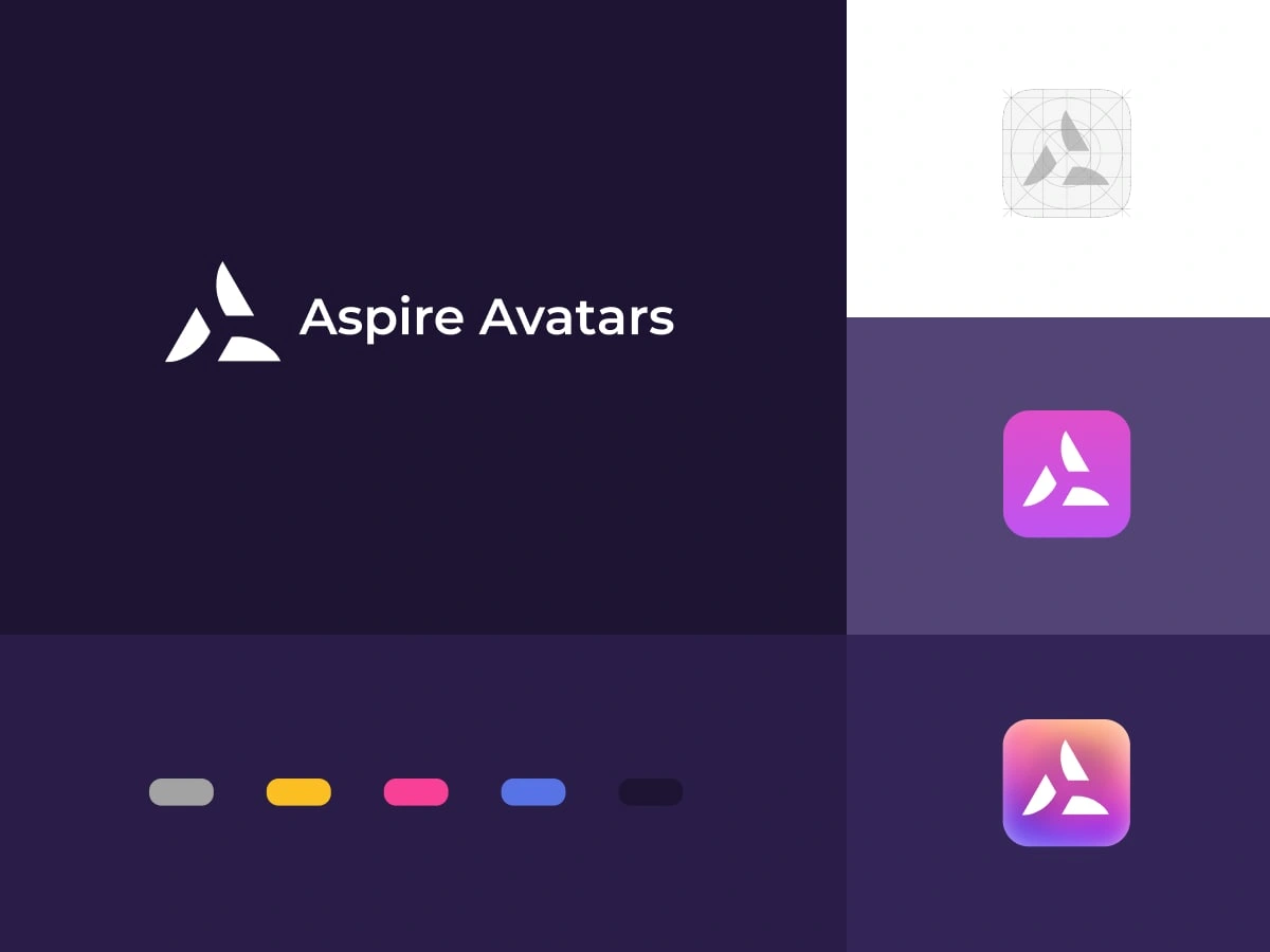 Branding Design for an AI mobile app called Aspire Avatars