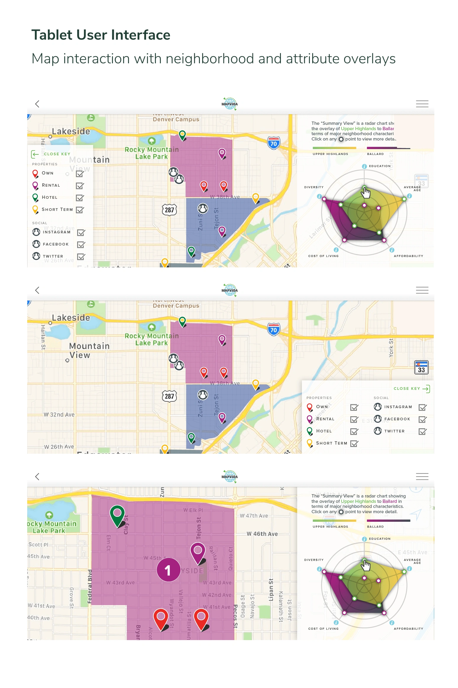 Tablet UIs for MapVida