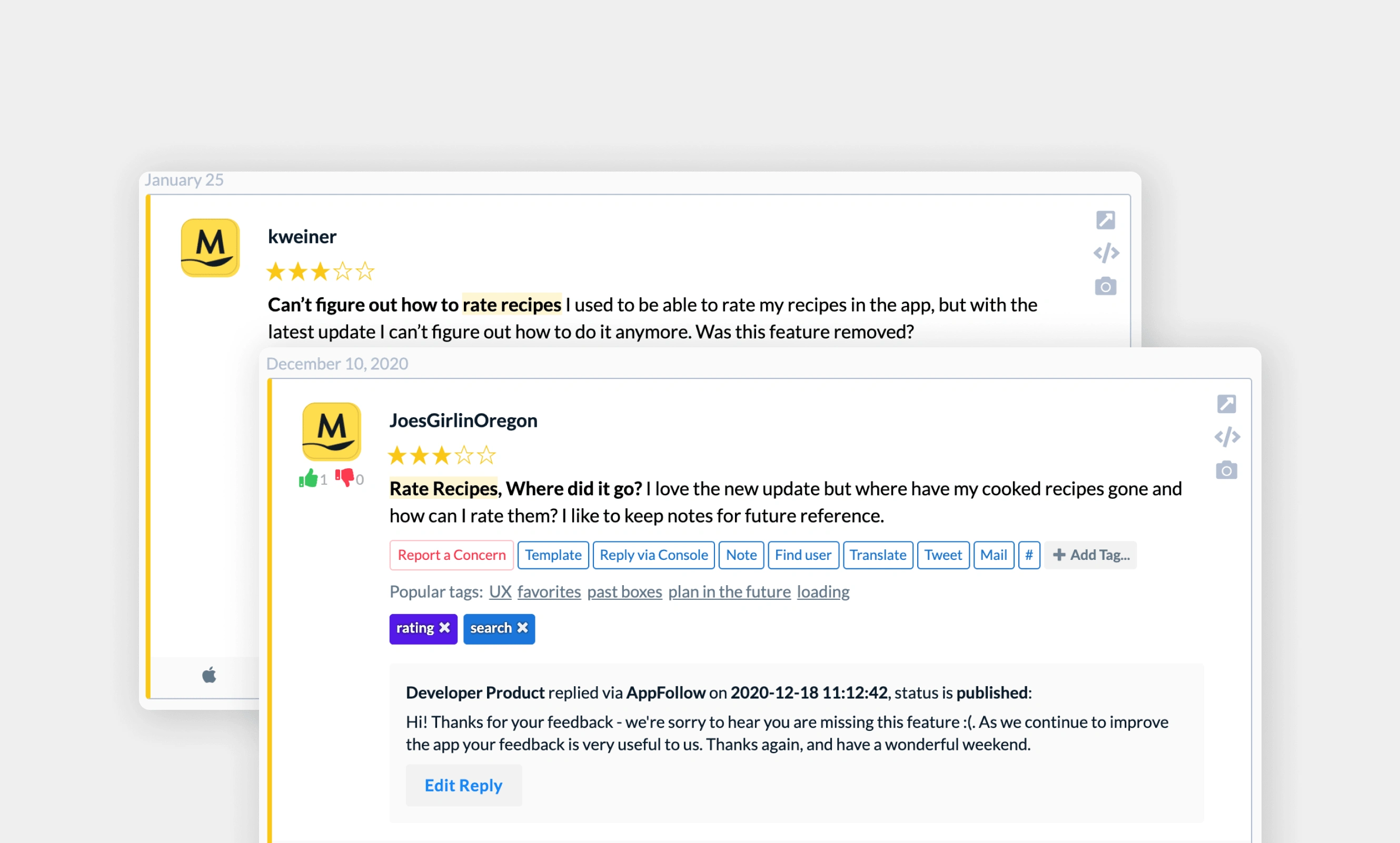 Appstore user feedbacks