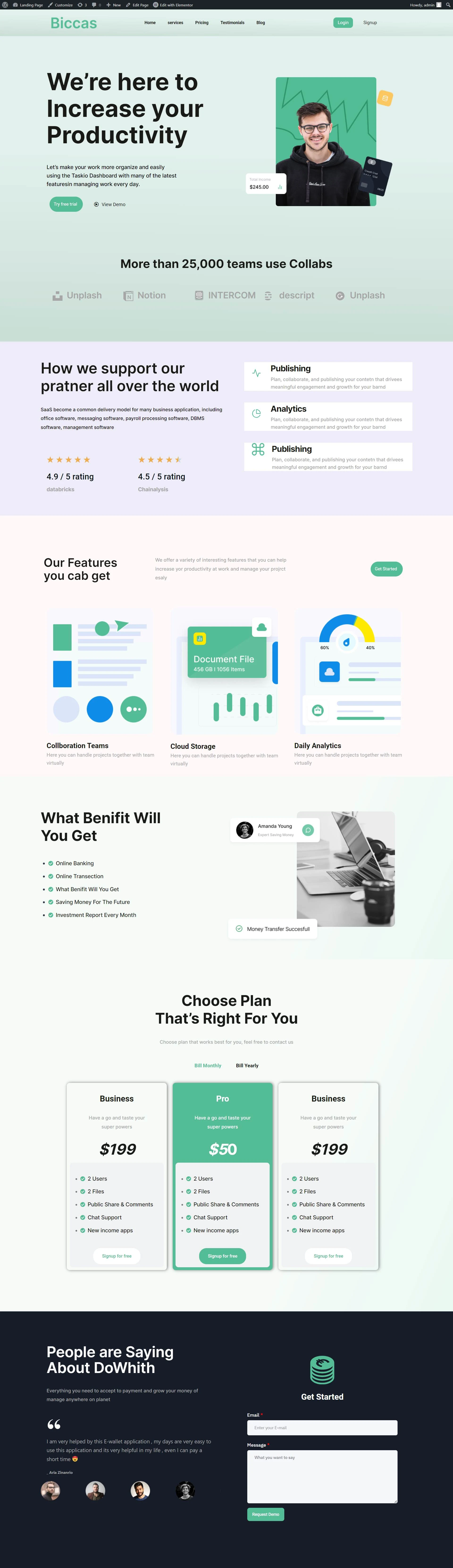 Biccas Landing page 