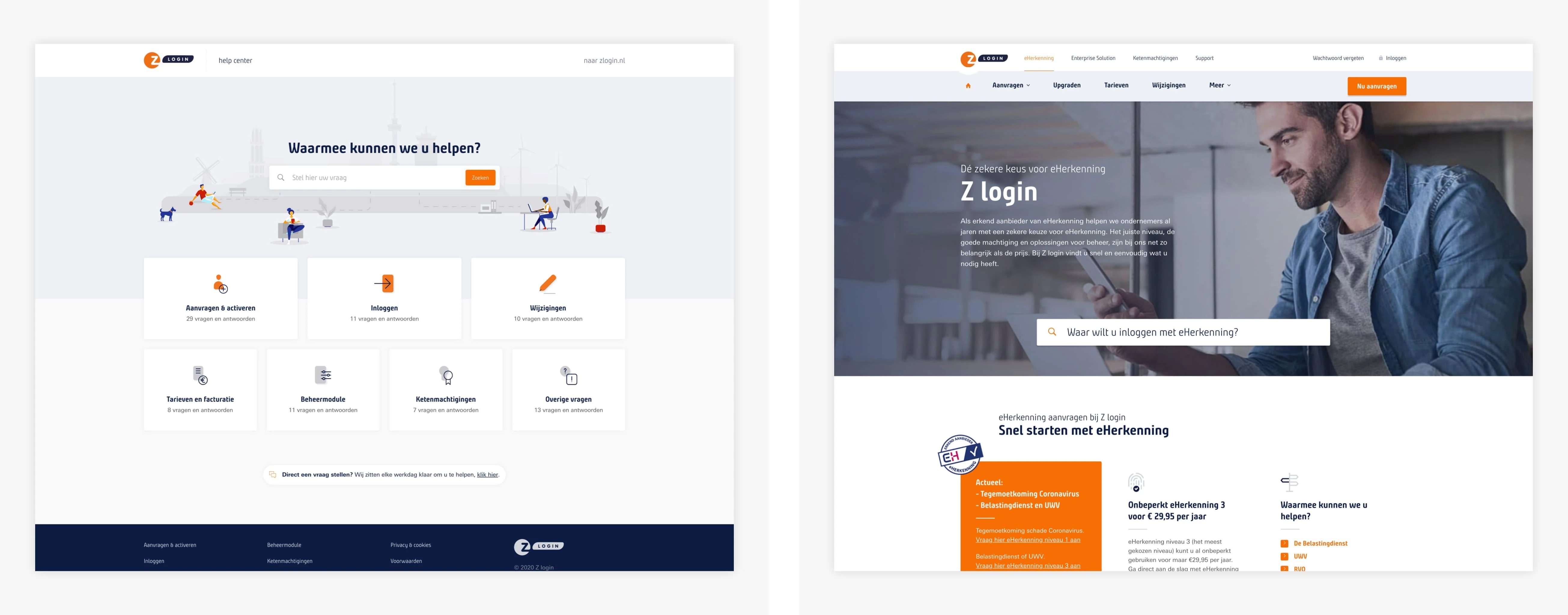 Left: The website of Z login Support that I designed. / Right: The main website of Z login, which I contributed to.