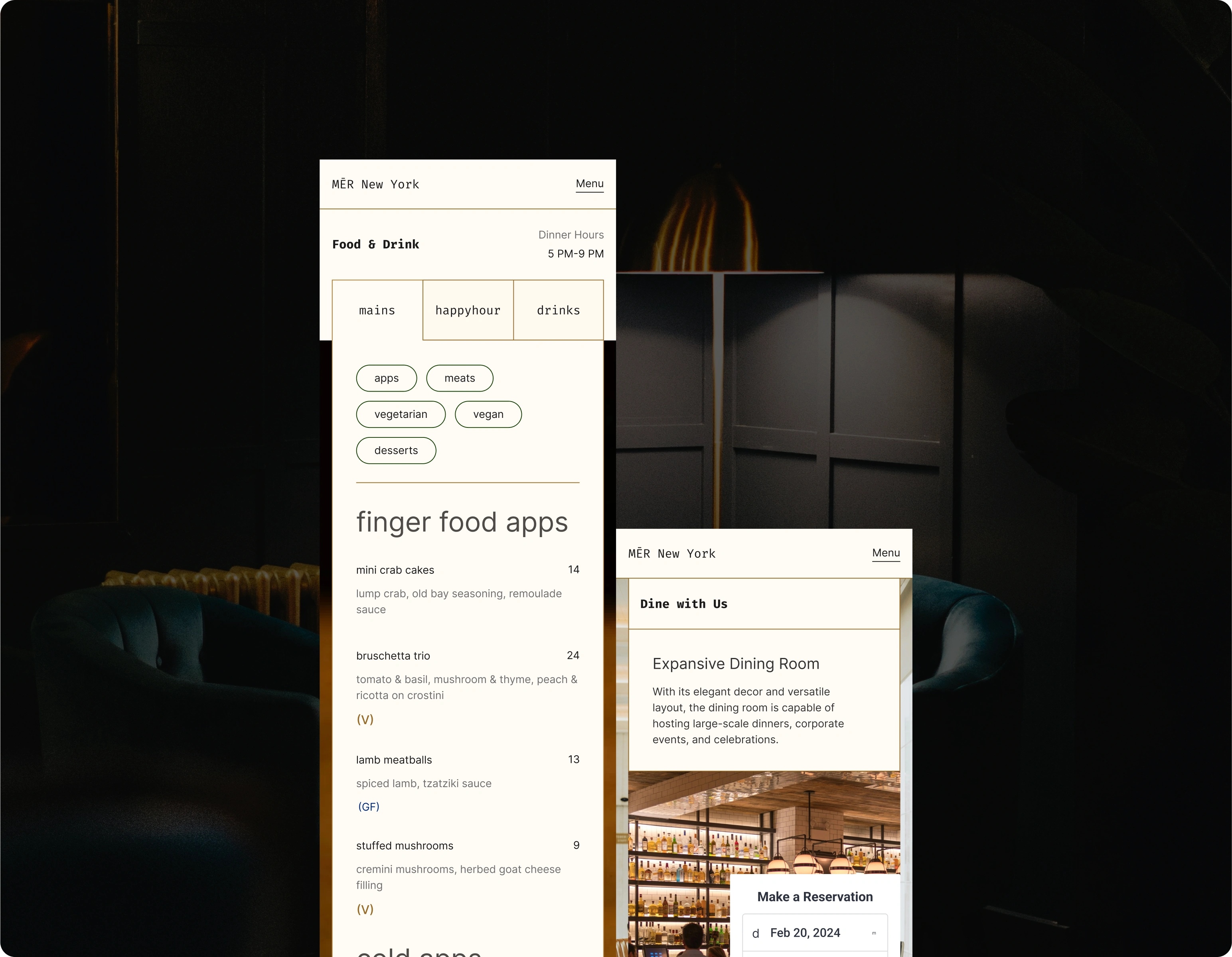 Mobile menu + reservations page