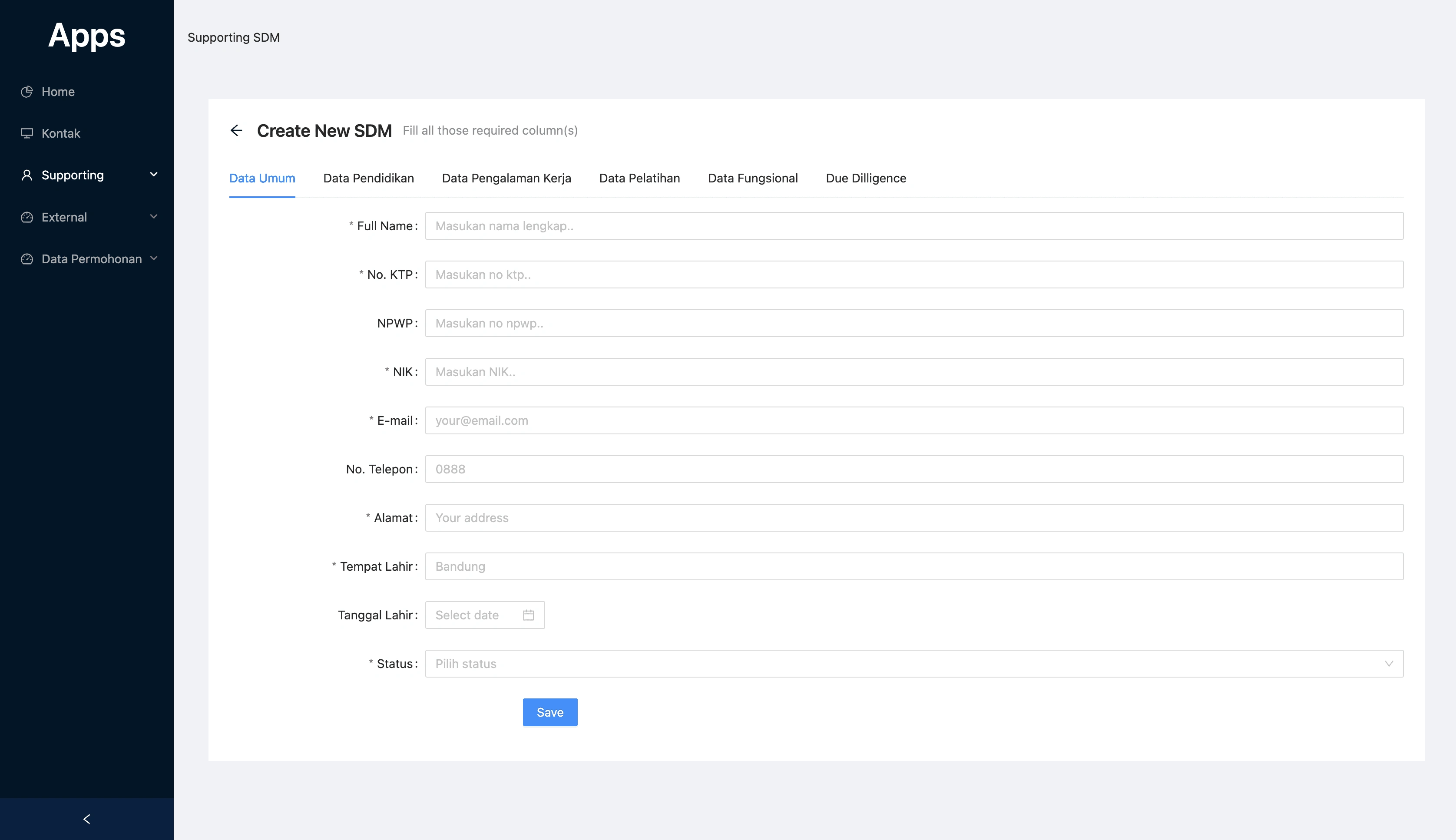 CHSE Certification - Asset Management Web Application - Interface view 1