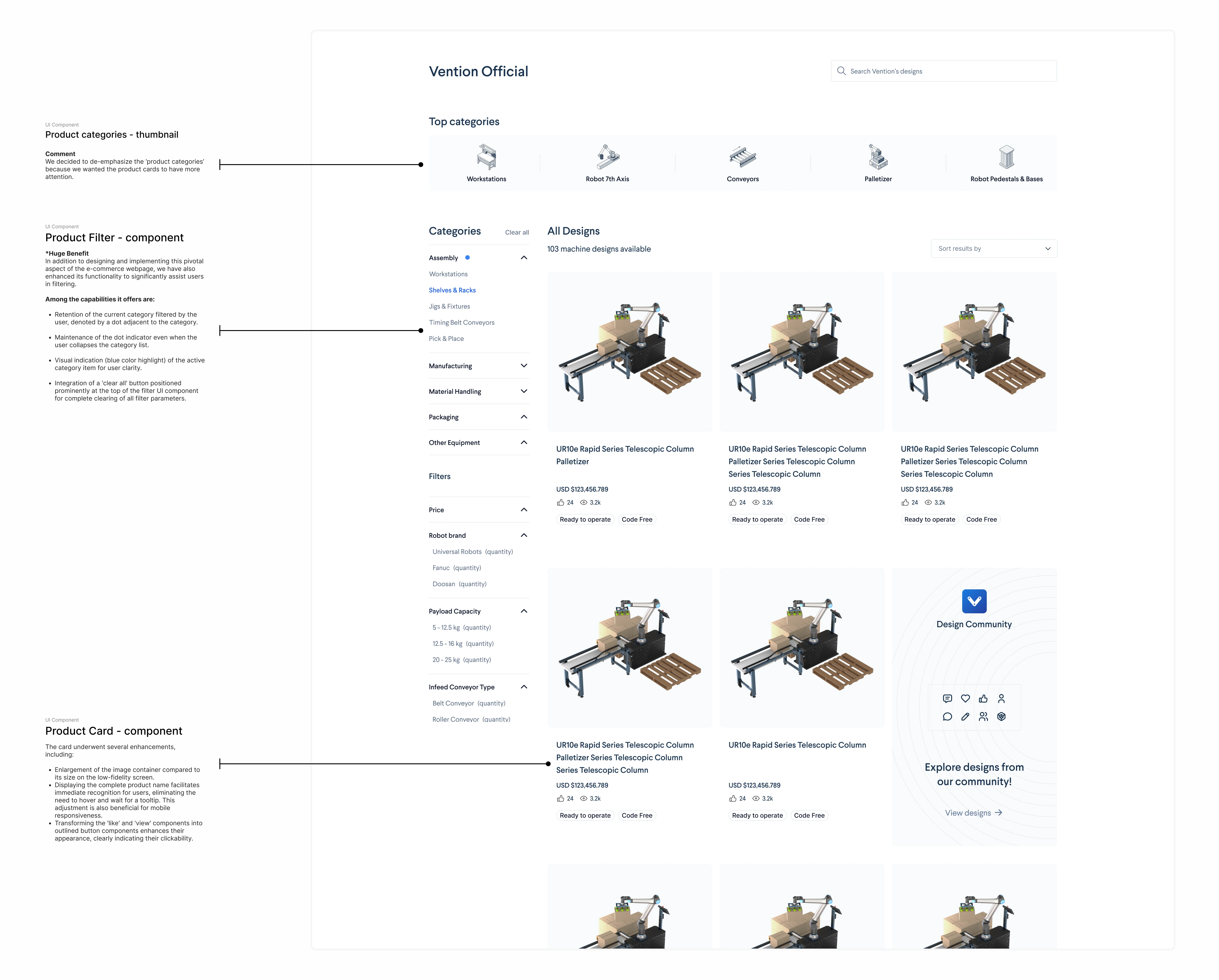 High-fidelity screen with explanatory annotations