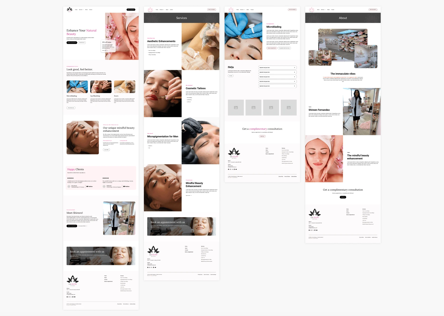 approved mid/high-fidelity wireframes for la glow boutique