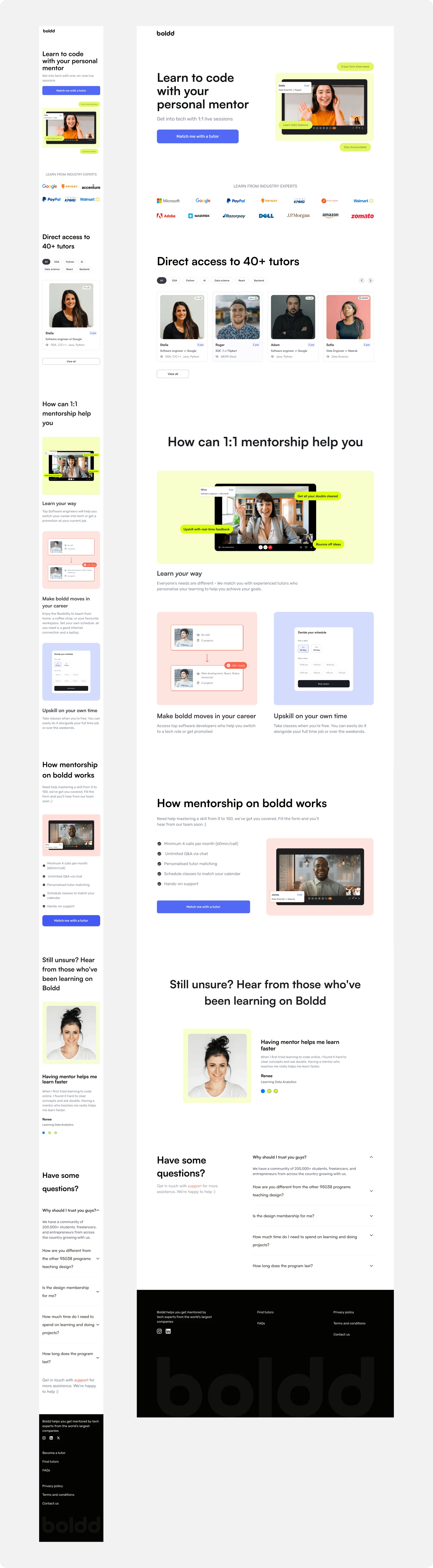 Homepage for Boldd - A mentorship platform