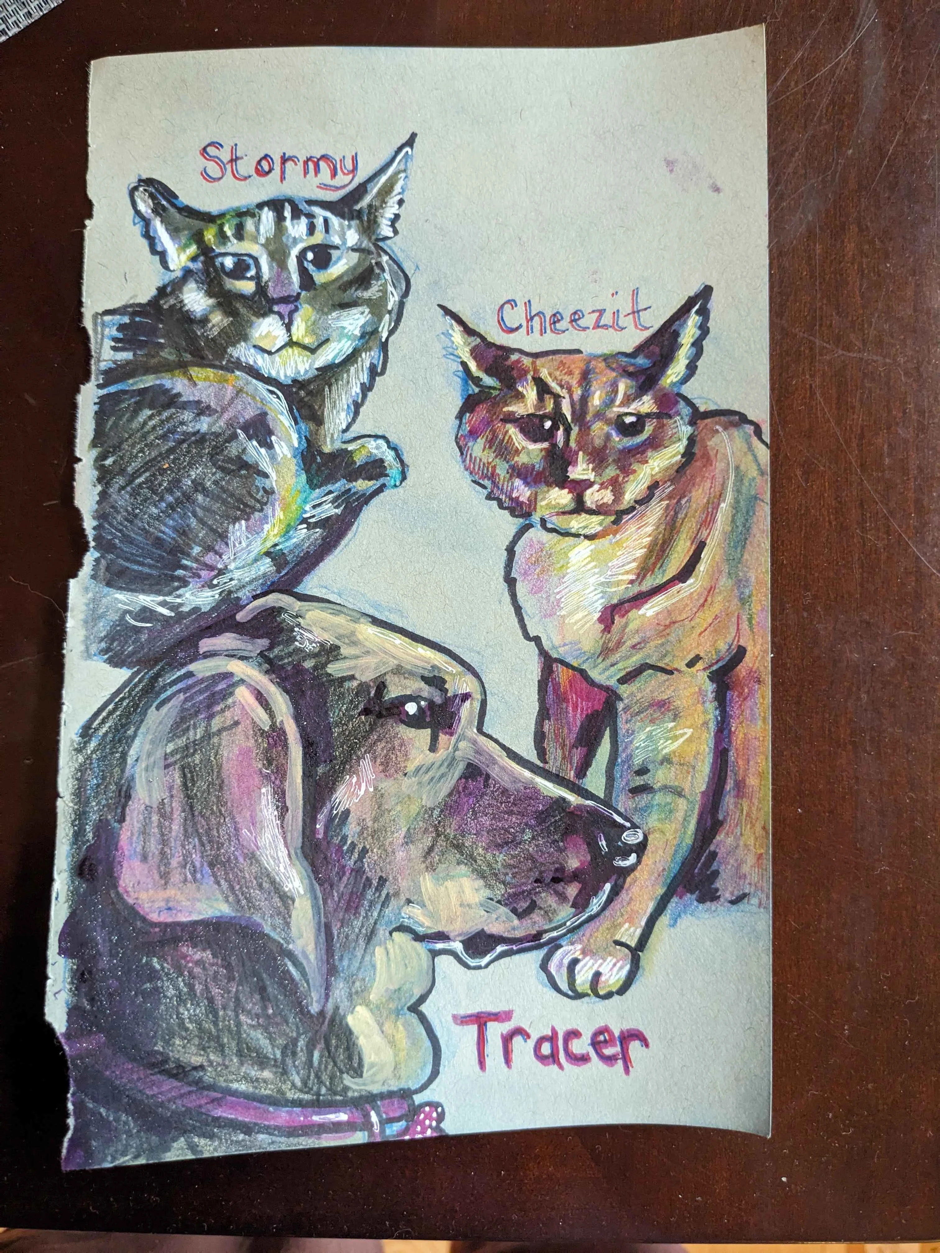 Pet Sitting Sketchbook Page - Mixed Media