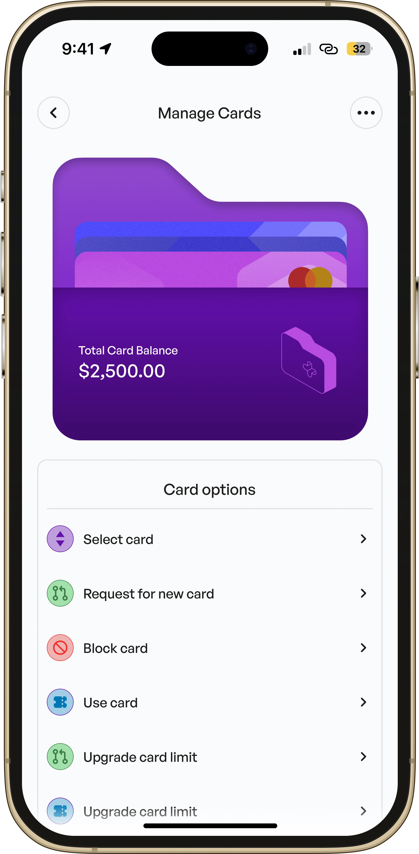 Manage your Card Section of the mobile App