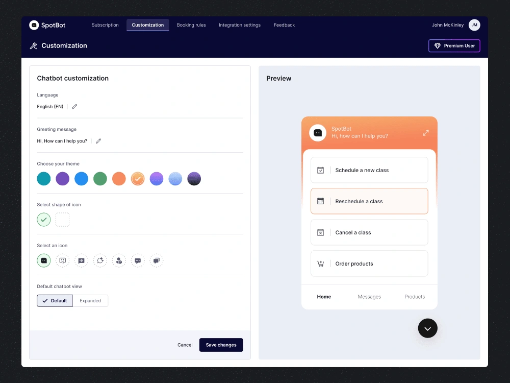 Admin Dashboard - Premium Plan & Chatbot Customization