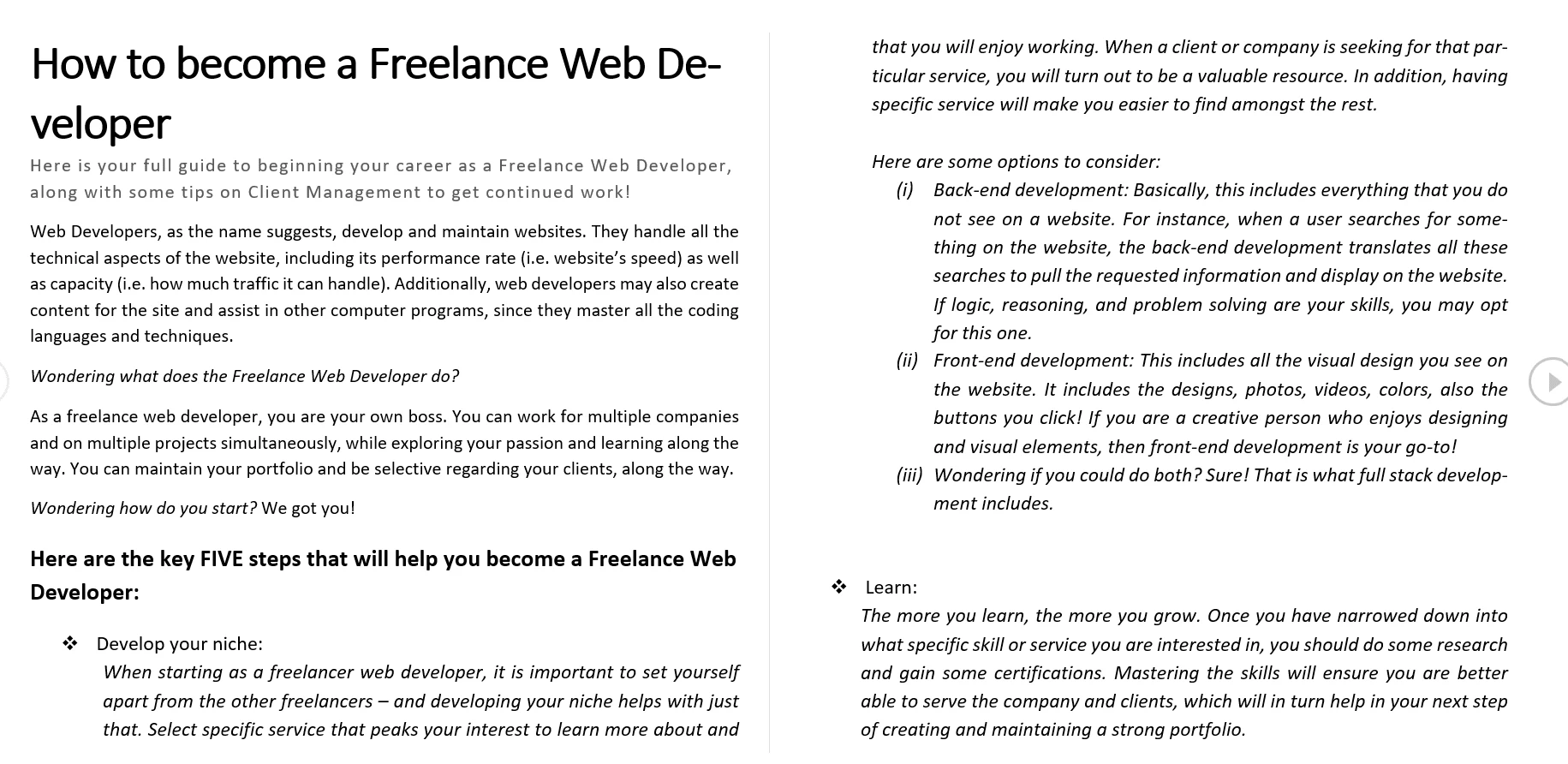 Sneak peek into 'How to Become a Freelance Web Developer' article