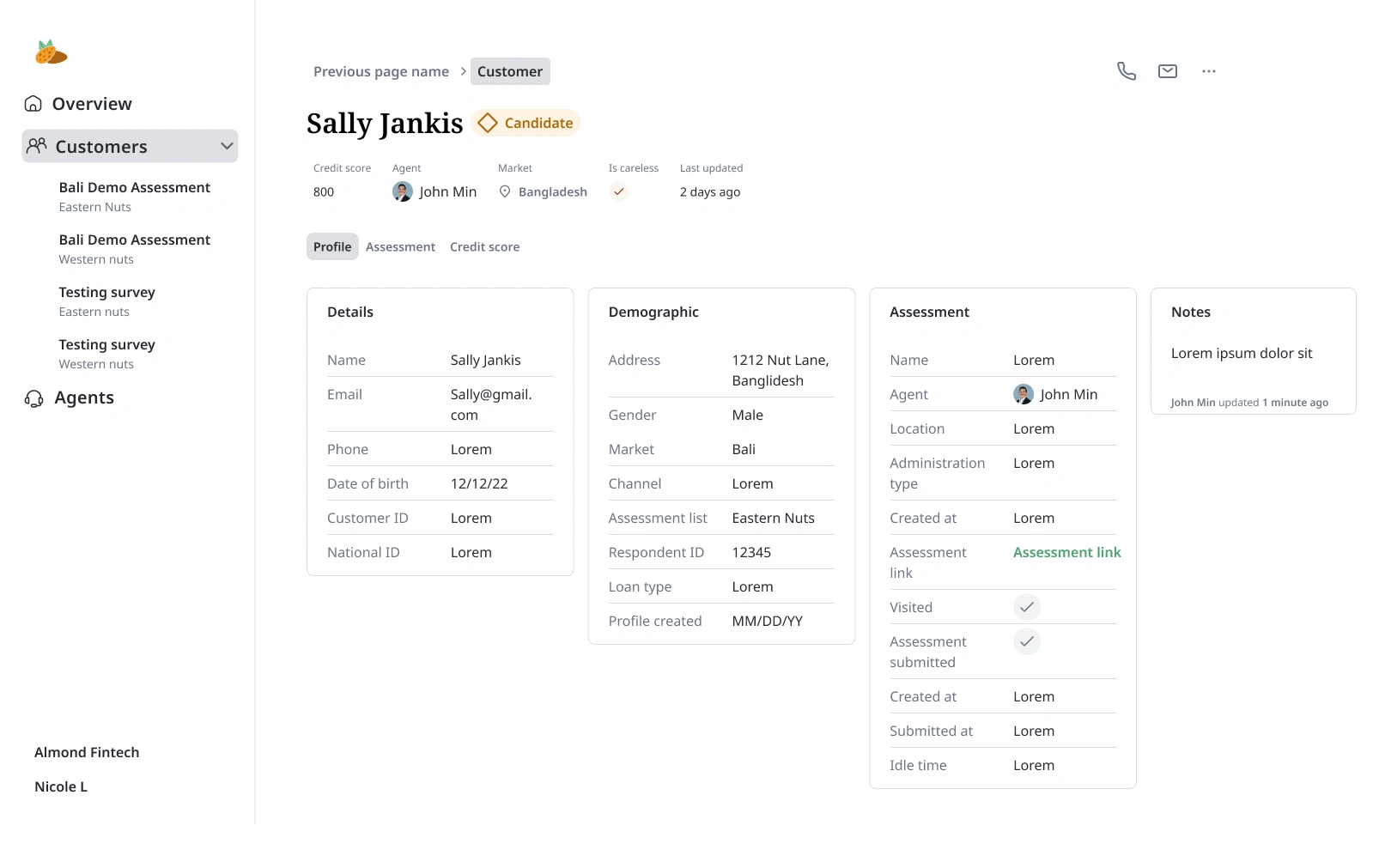 Customer Profile Dashboard - Desktop