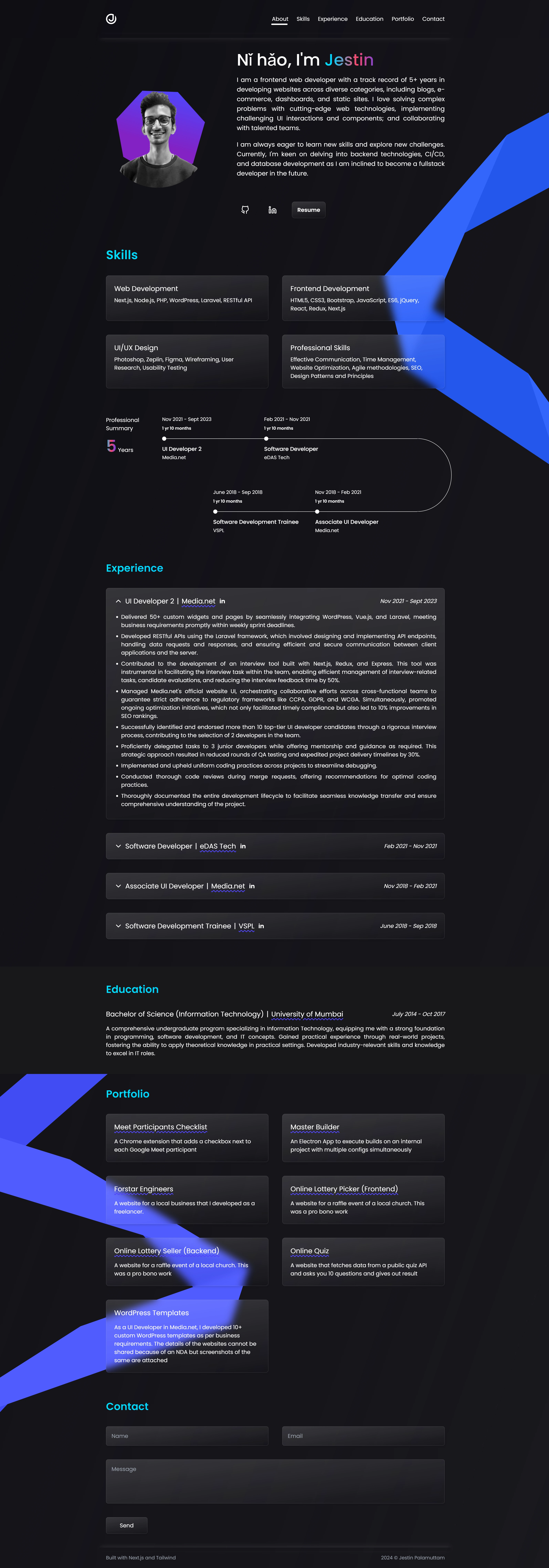 Screenshot of the portfolio website