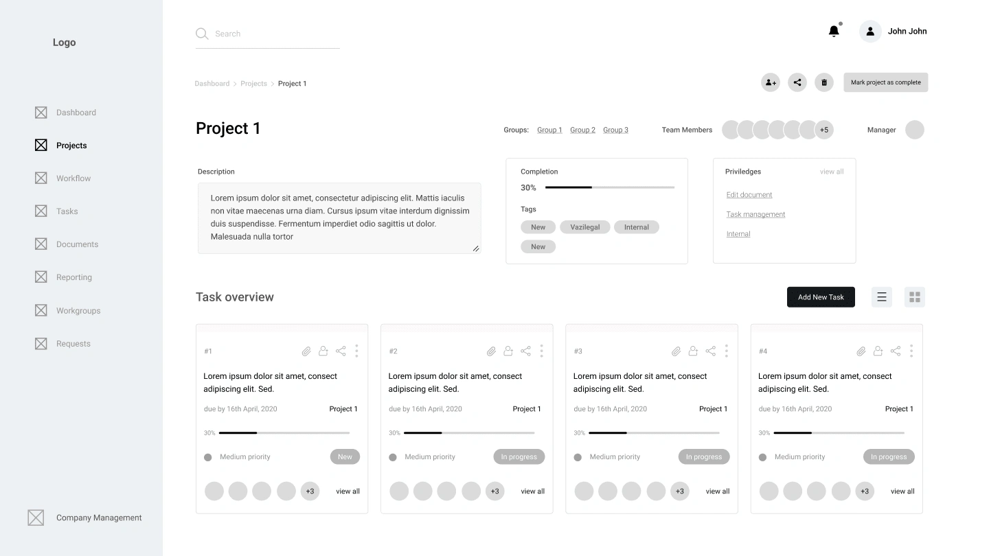 Project page wireframe