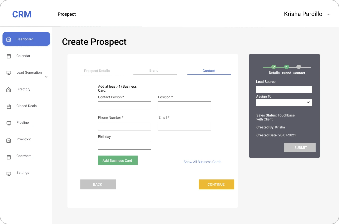 Create Prospect Screen