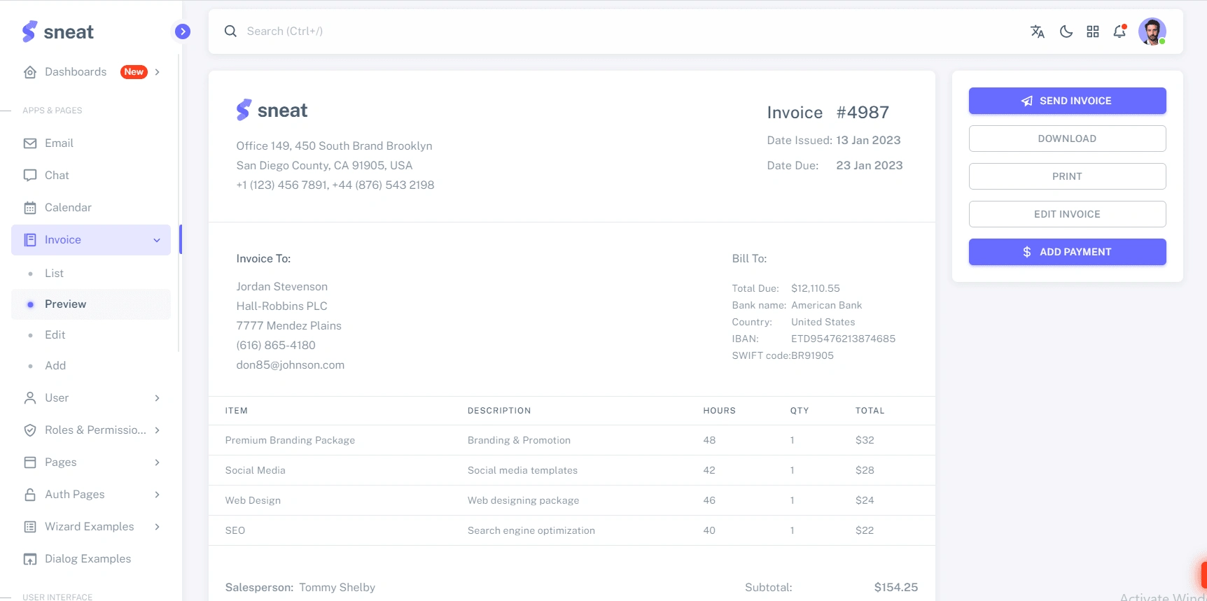 Invoice List Section