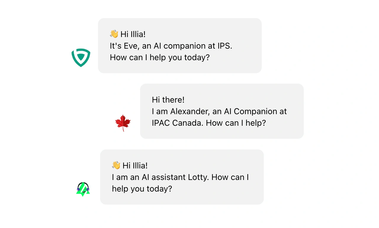 Eve, Alexander, and Lotty Intercom AI Chatbots