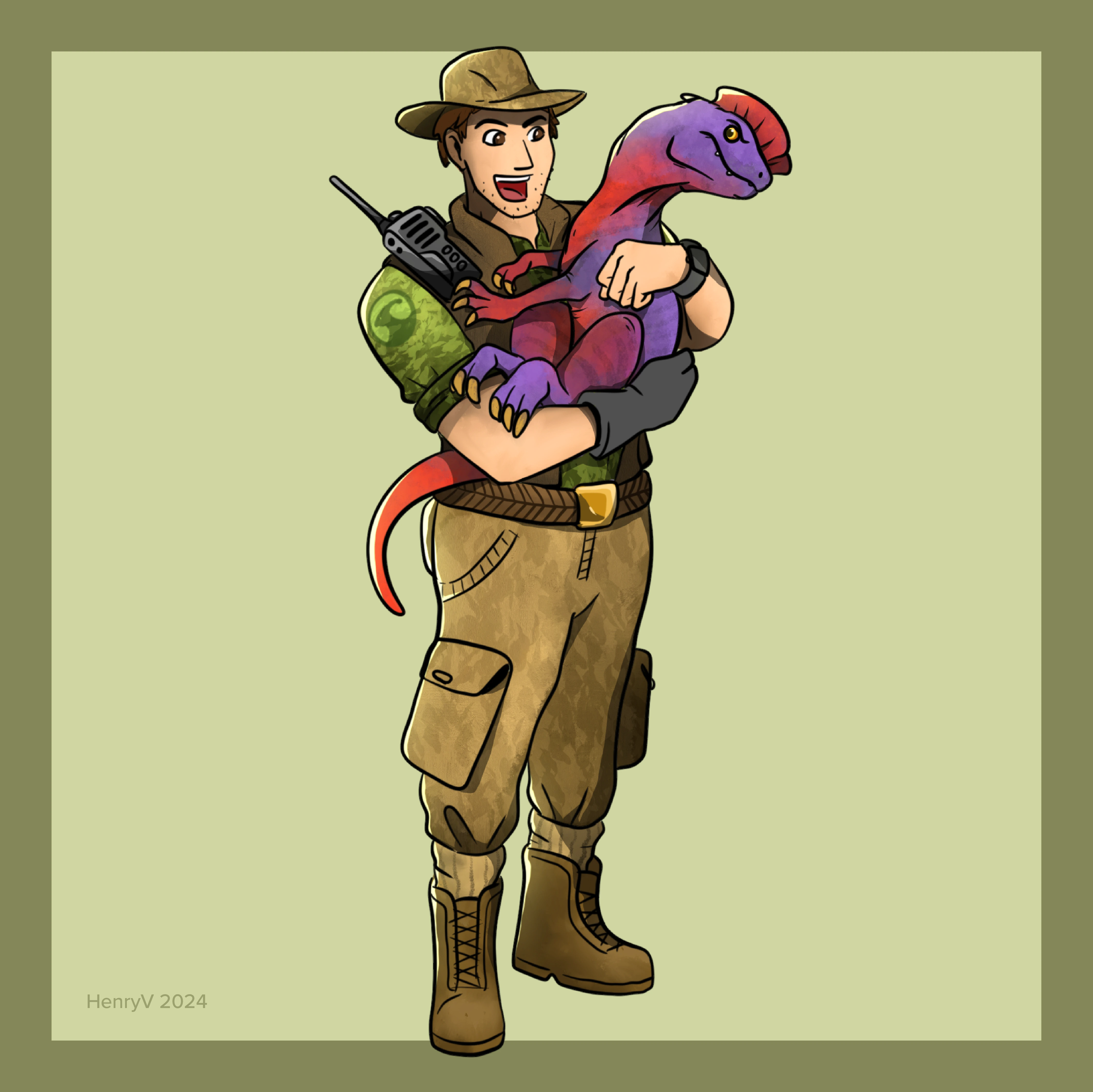 Dilophosaurus hug, he's not a fan of hugs.