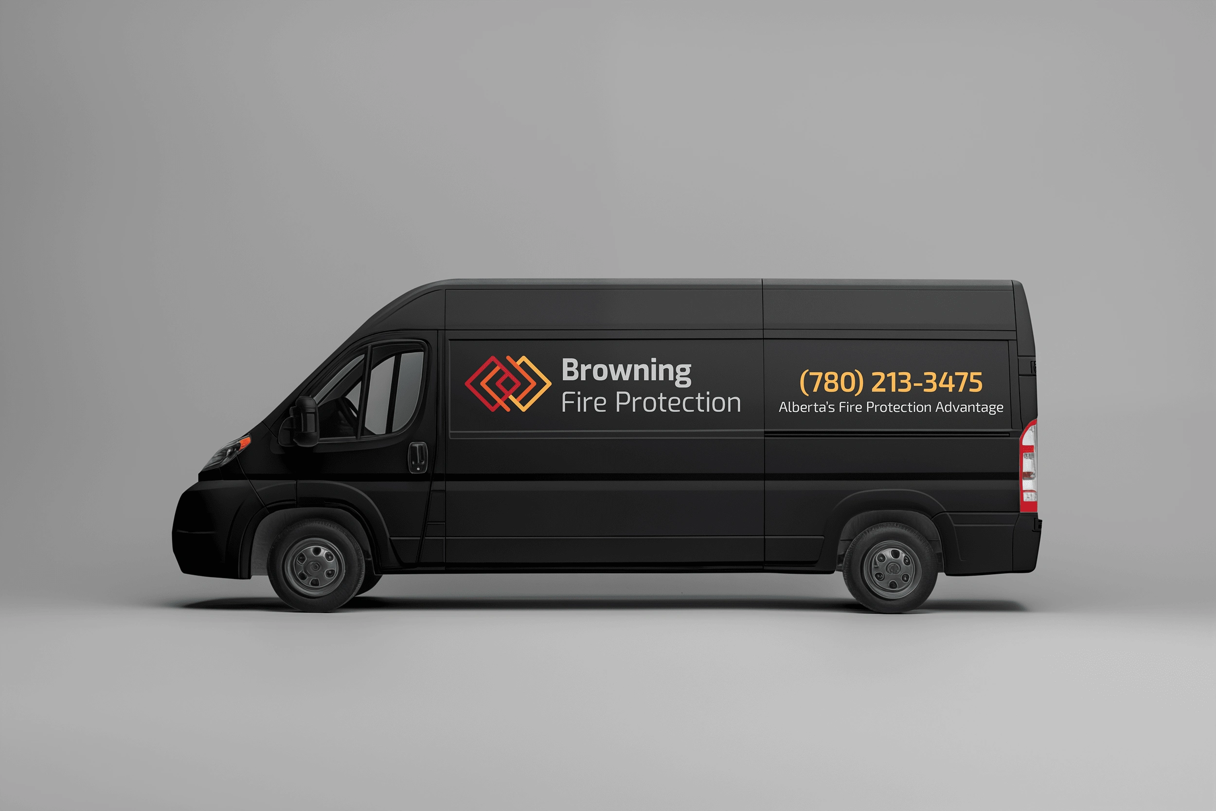  Company van wrap decal design, including slogan, logo and number 