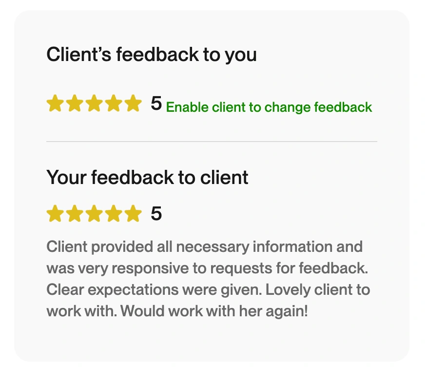 UpWork Client Review March, 2021