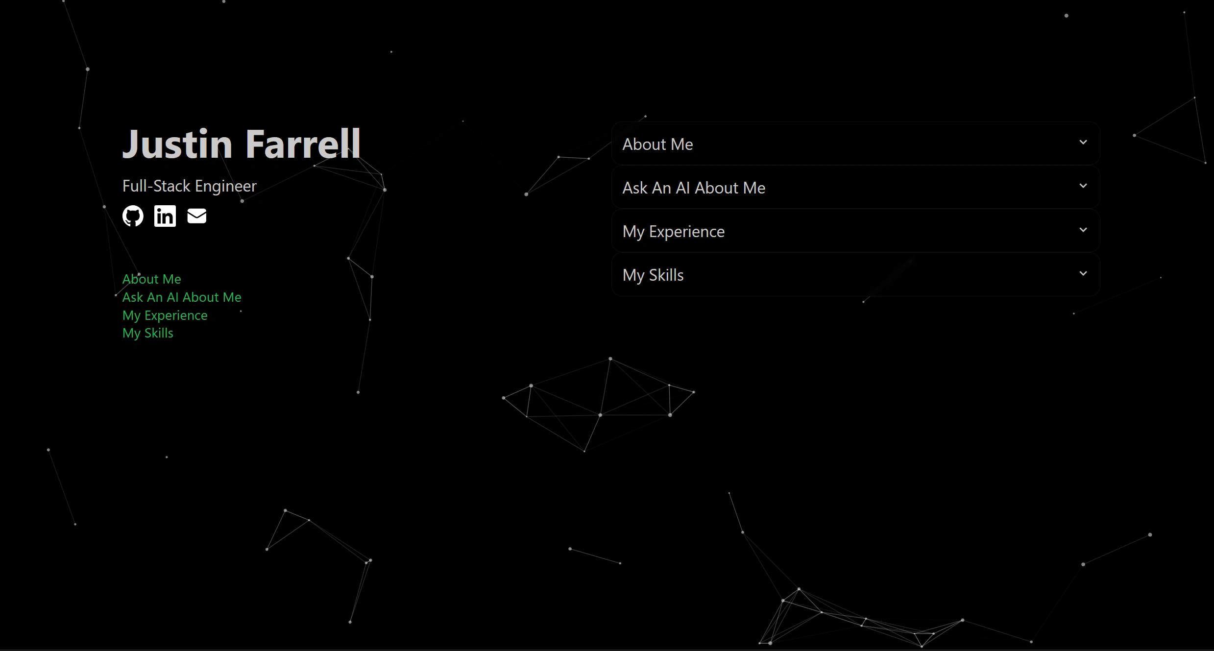 The home page of the site, complete with a beautiful interactive background.