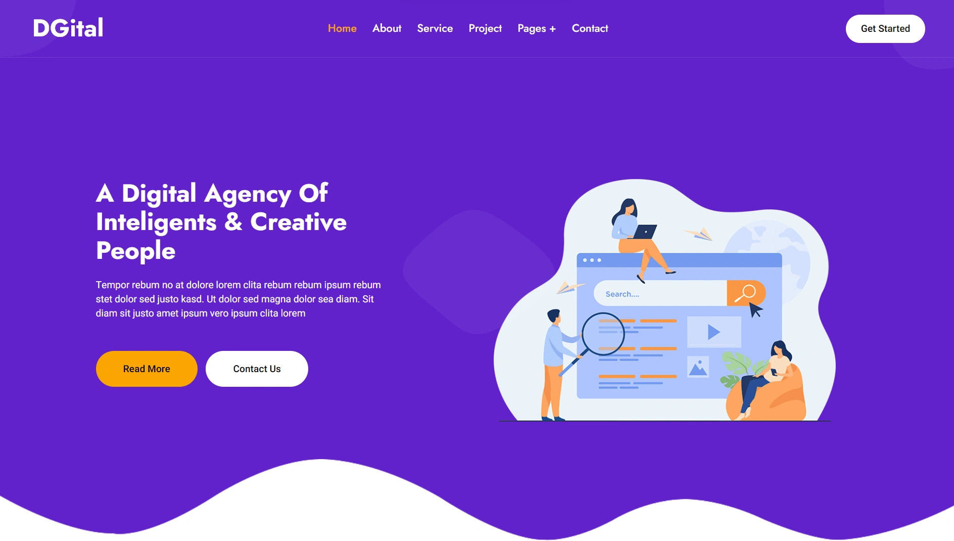 landing page of the digital agency website