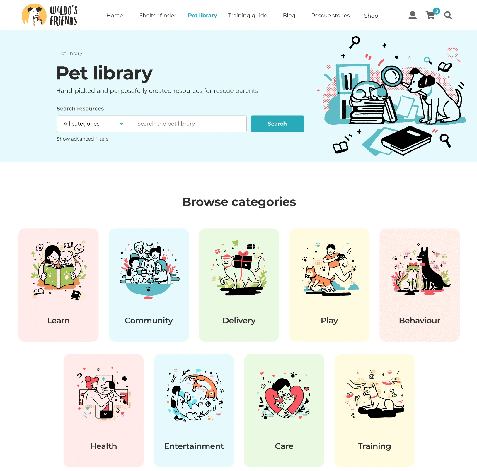 The Pet Library where you can find guides on how to care for your rescue