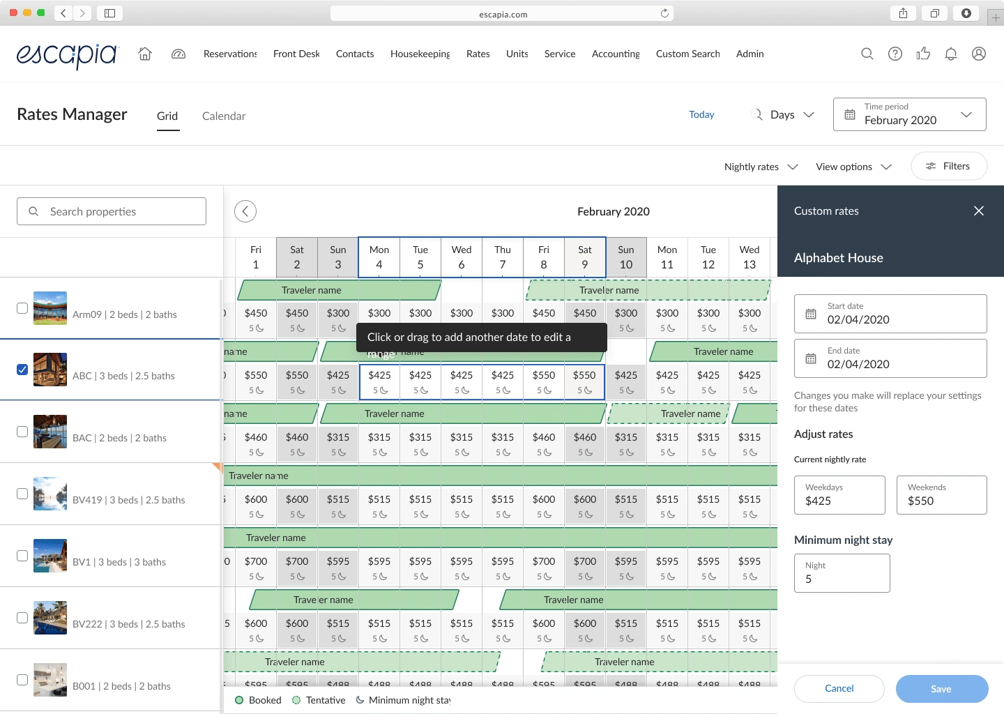 Escapia Rates Manager Web App