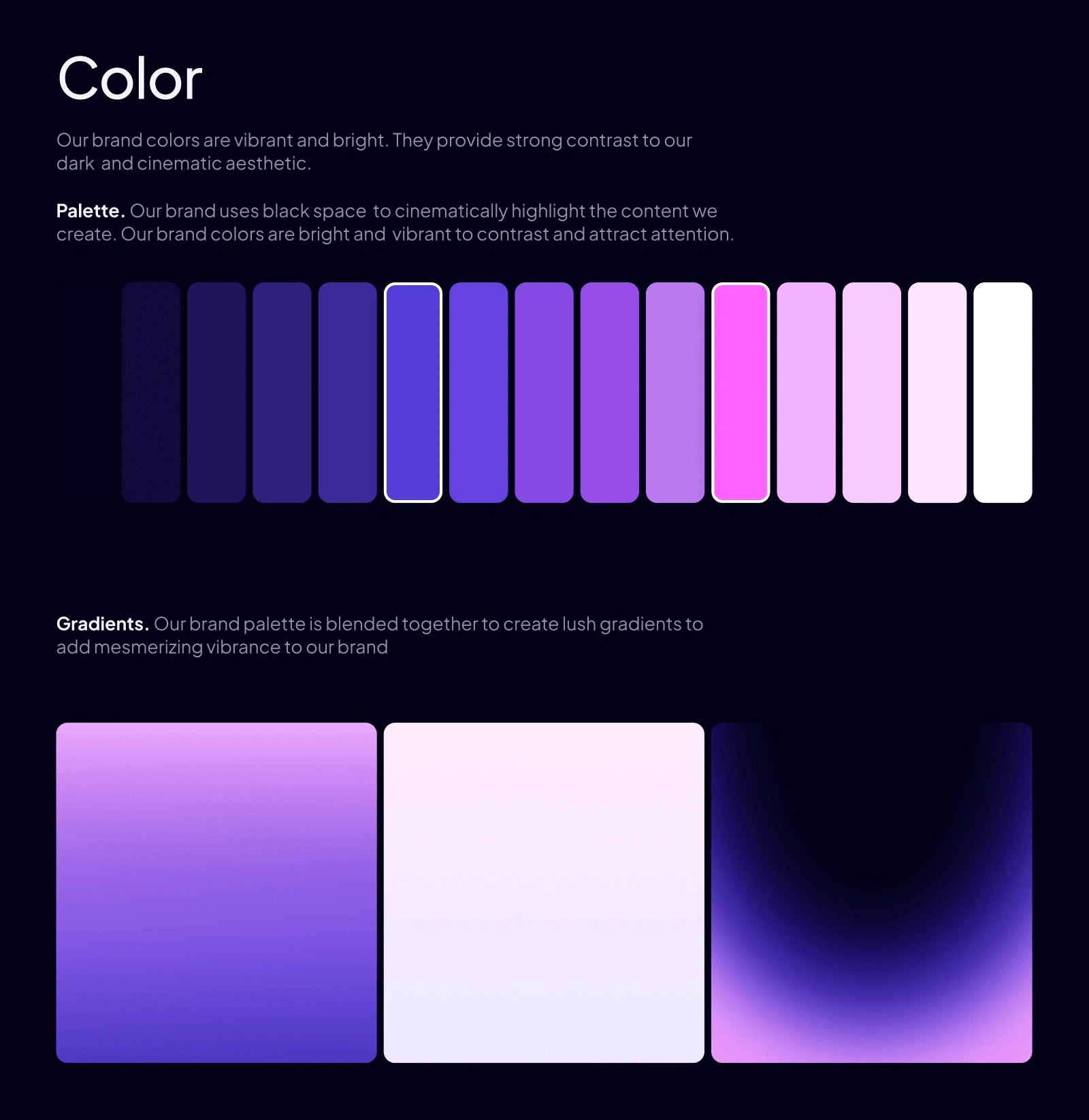 Brand color palette and gradient styles.