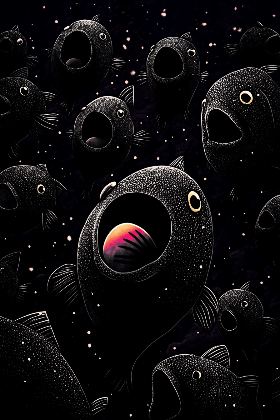 Illustration of a surreal school of fish