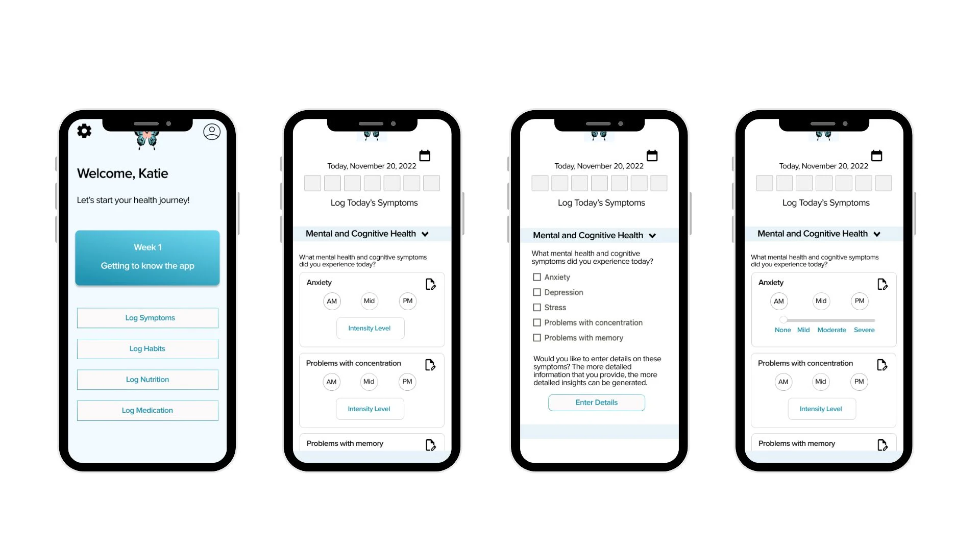 Symptom tracking was initially the primary task available on the homepage