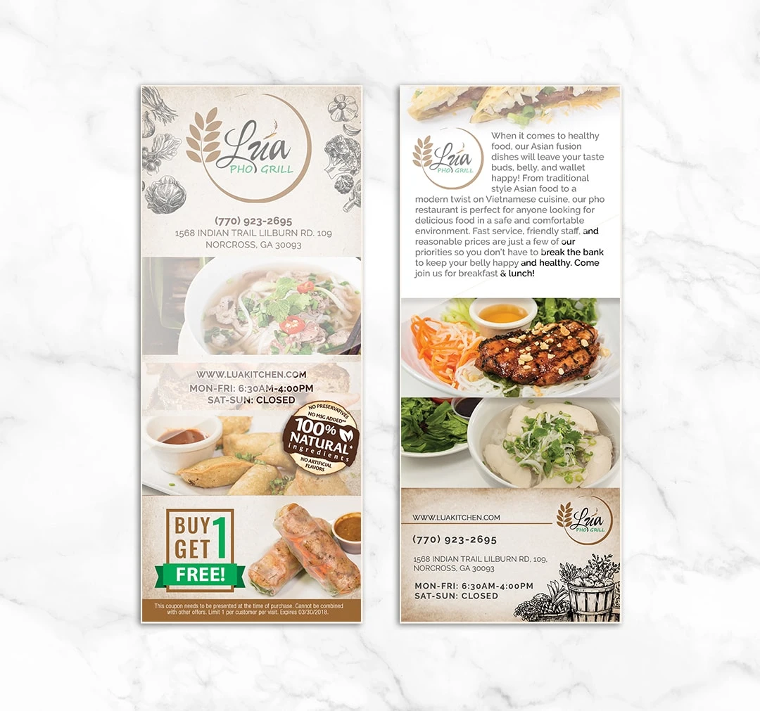 Rack Card Design for Local Vegetarian Pho Restaurant