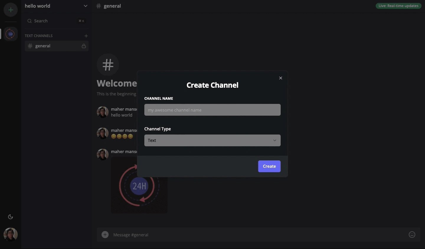 create new channel modal