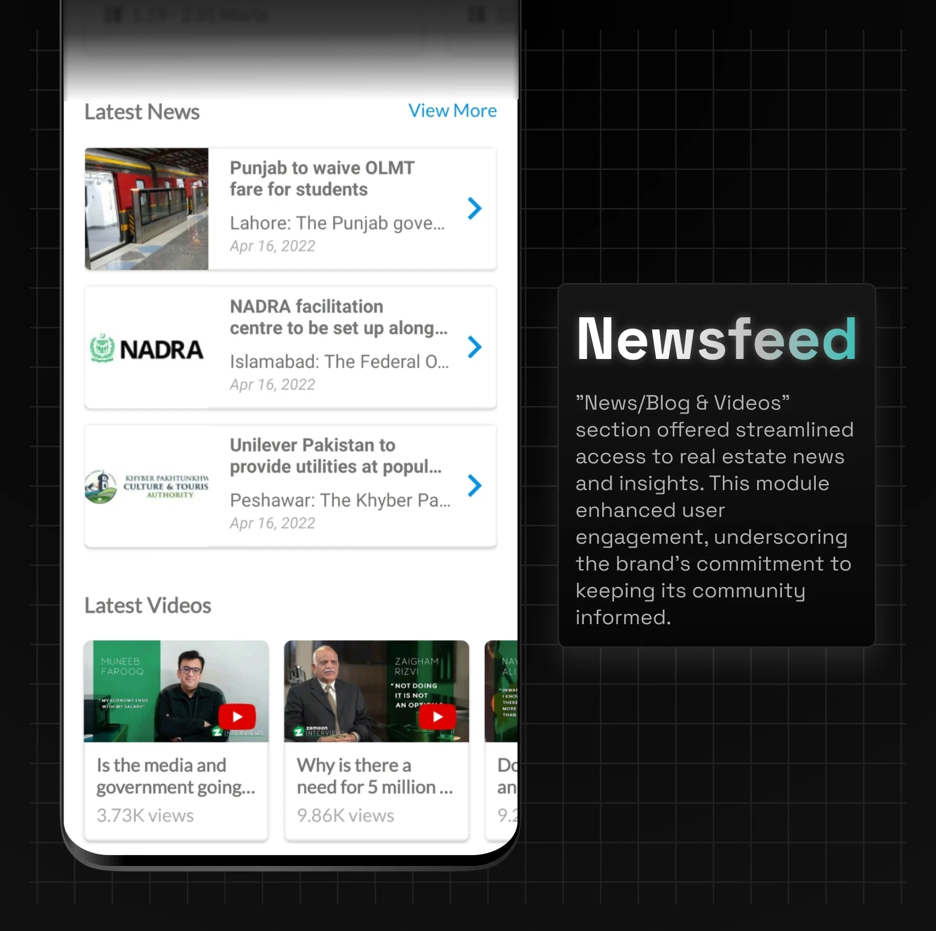 Stay updated on-the-go! Zameen.com's Newsfeed ensured you never missed out on vital real estate news and trending videos