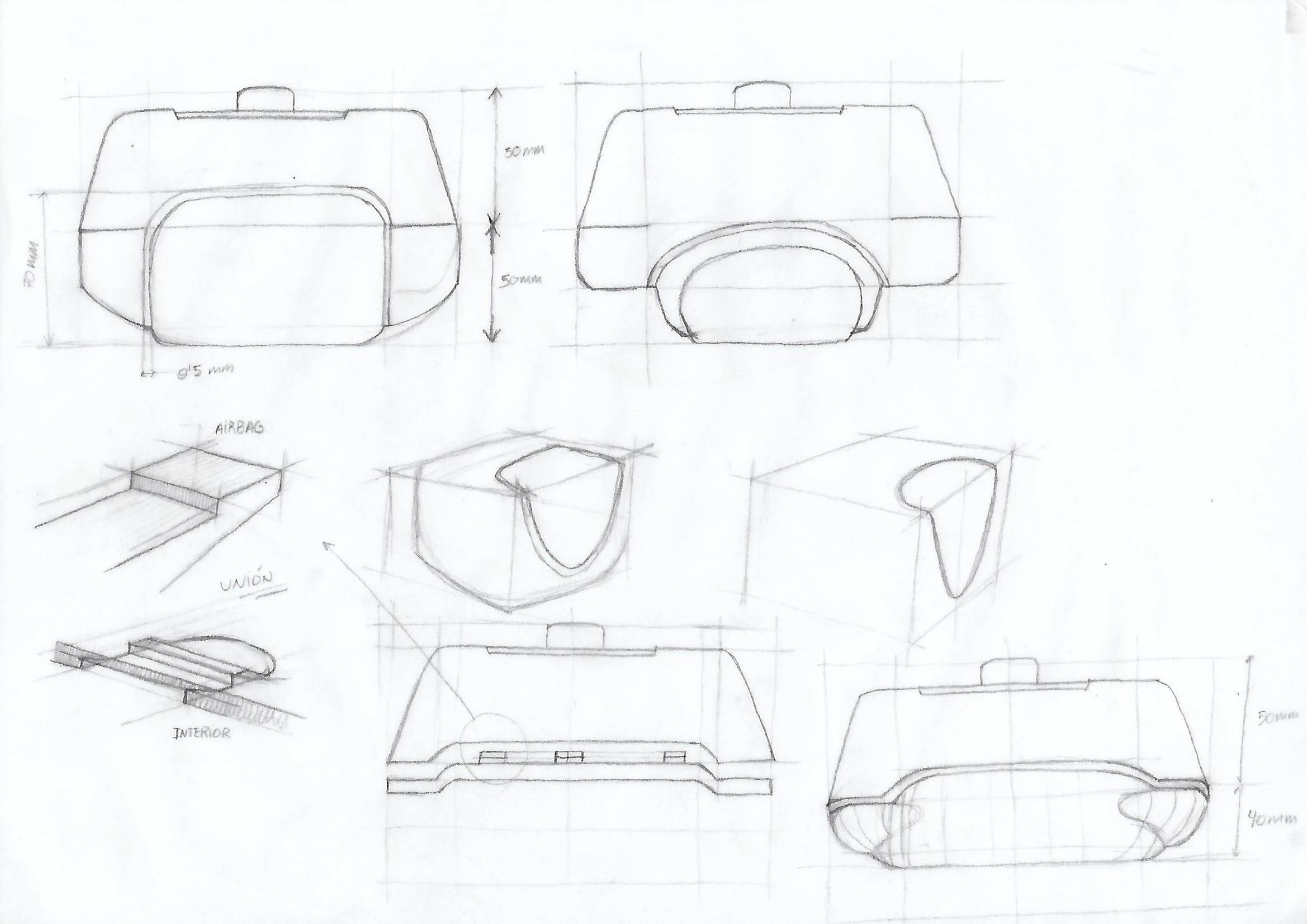 Product sketch for the shape of the airbag compartment