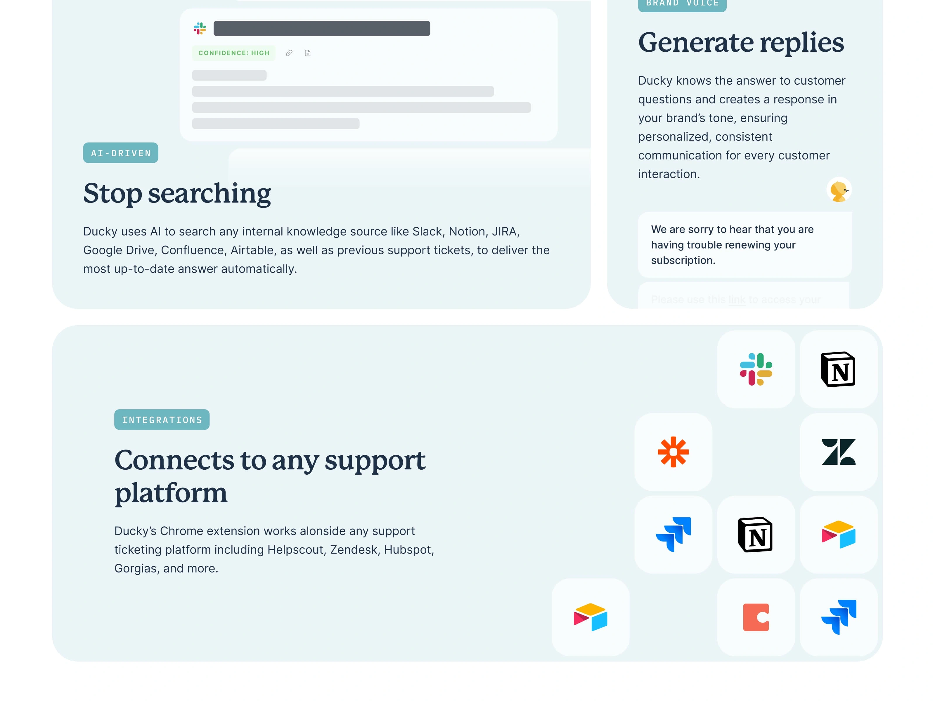 Grid of features that showcase the most impactful benefits and integrations.