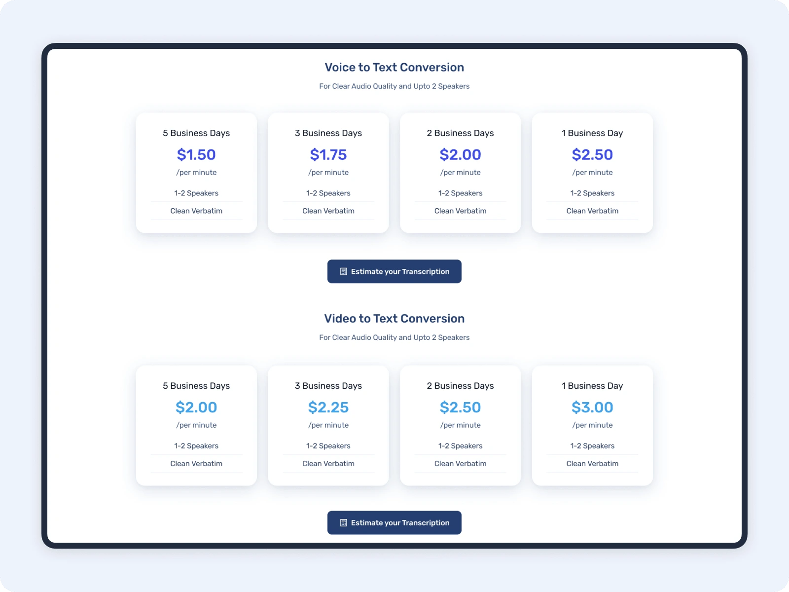 Video to Text Transcription Pricing