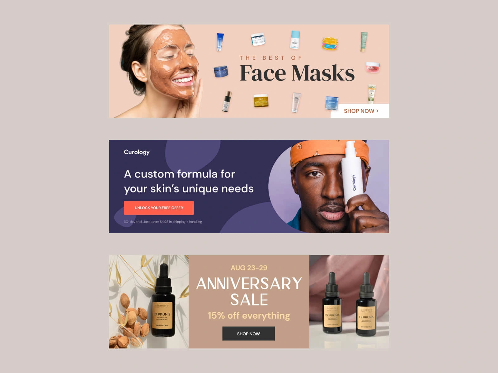 Skincare related banner ads