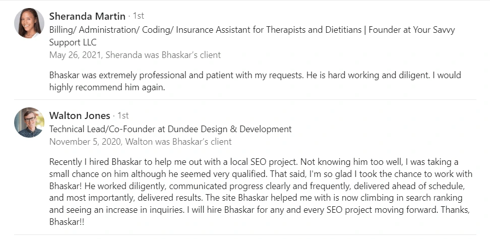 Testimonial from SEO Clients