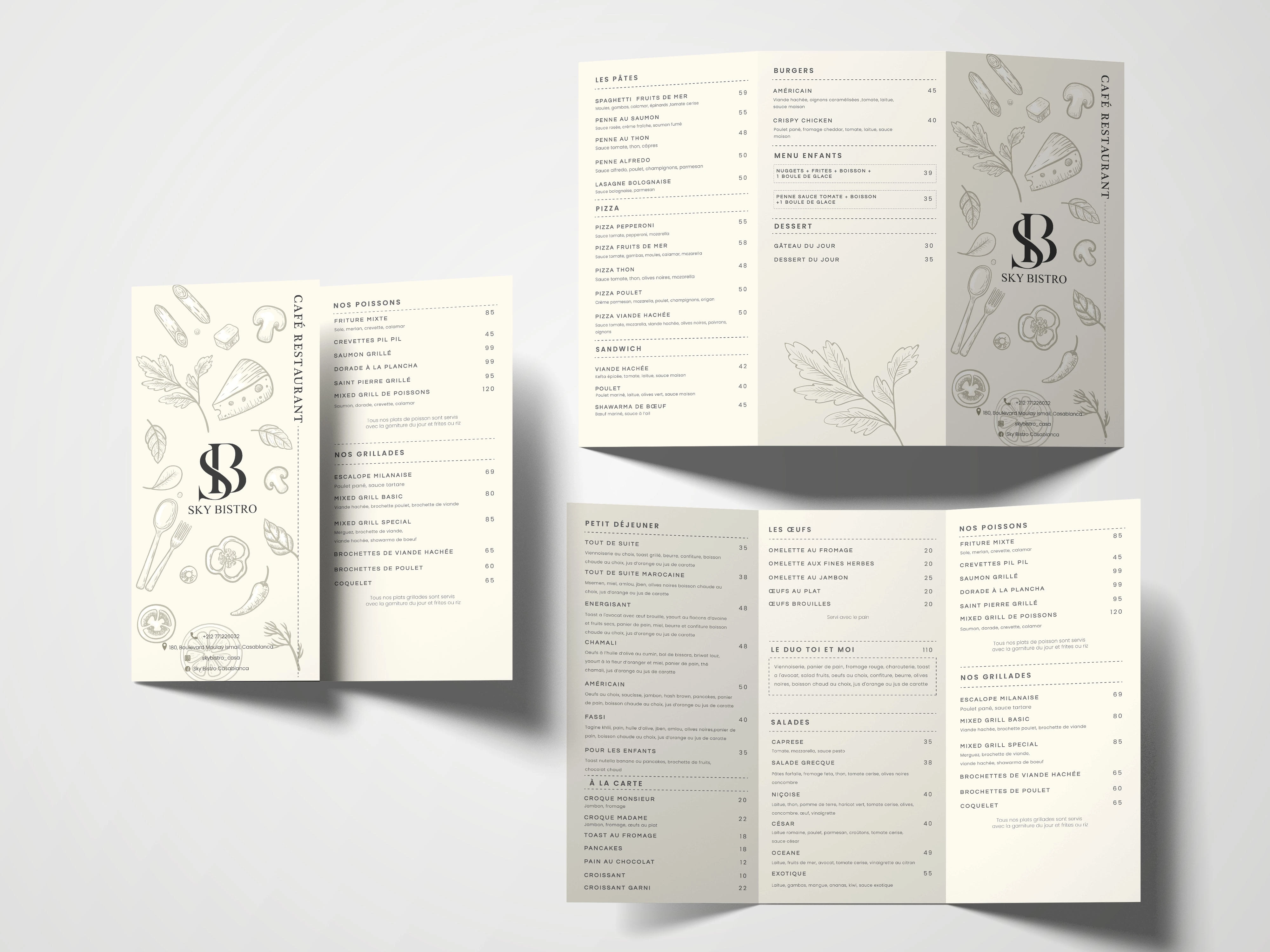 Menu design for a restaurant 