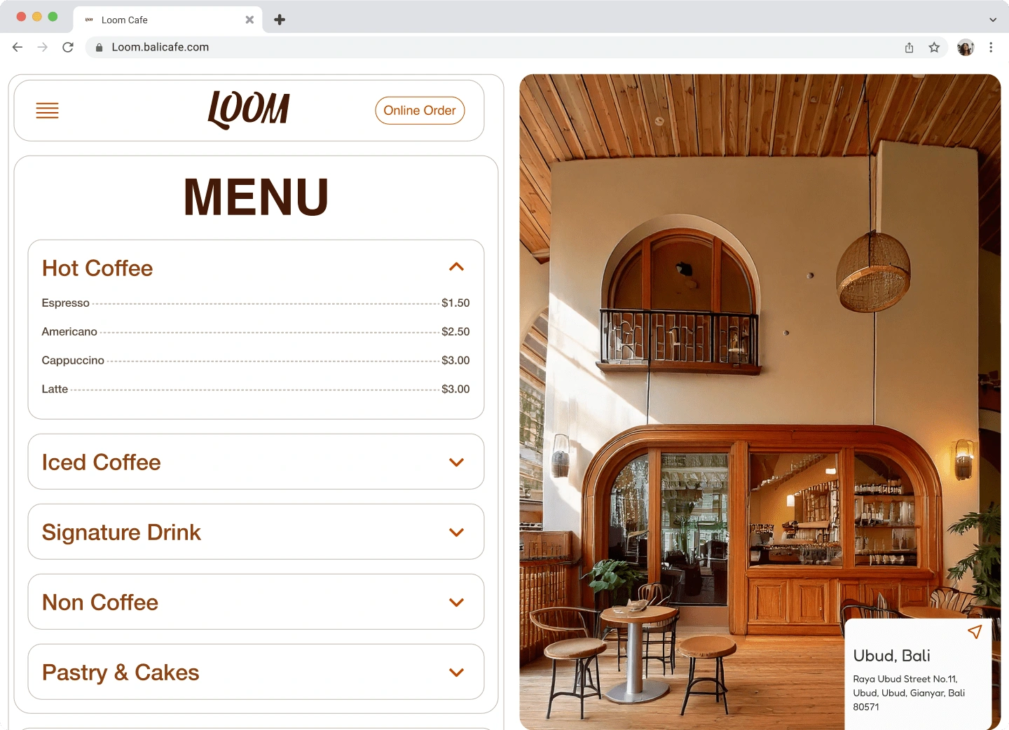 cafe or coffeshop website design