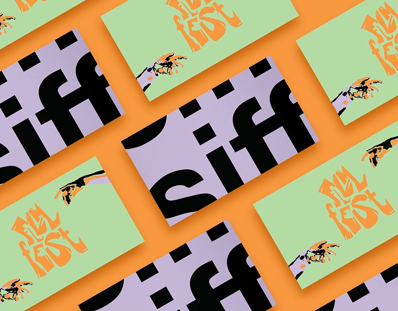 This conceptual piece built out a branding theme for SIFF (Seattle International FIlm Festival) with an additional wine partnership with LE'Cole. This incorporated a bright color theme, mockup curation, and handmade experimental type. 