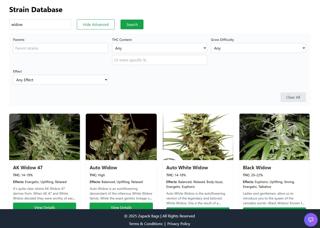 Integrated Cannabis strain database API for strain growers and users