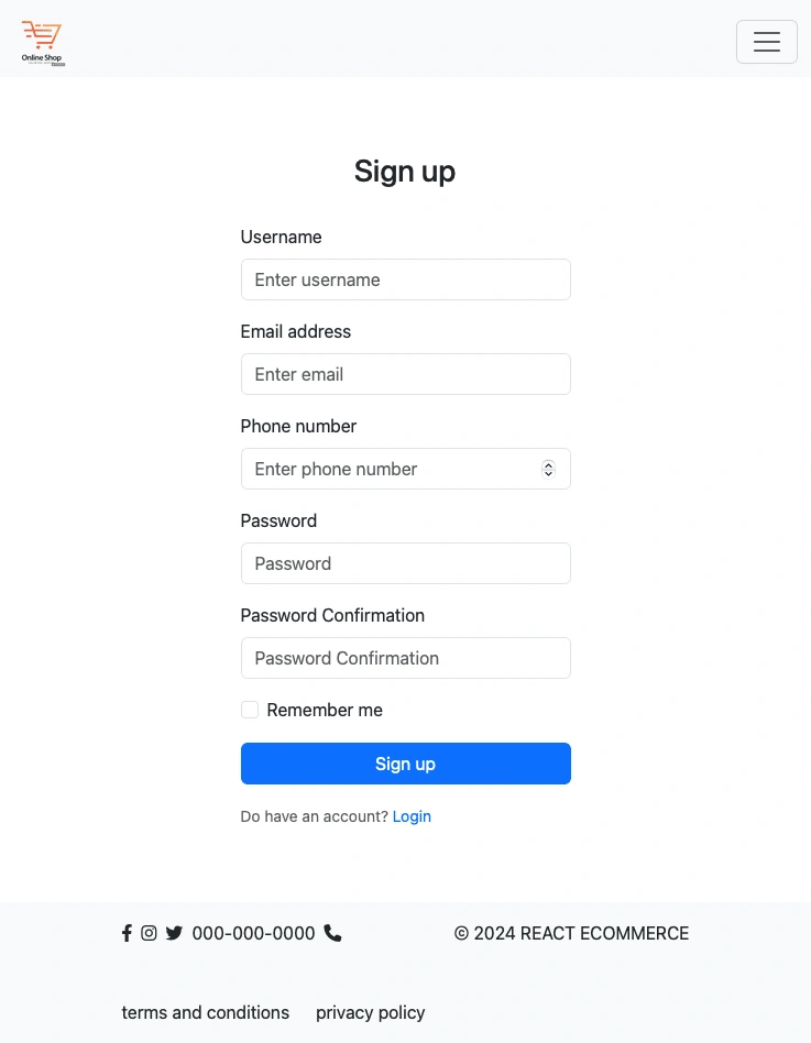 sign up page