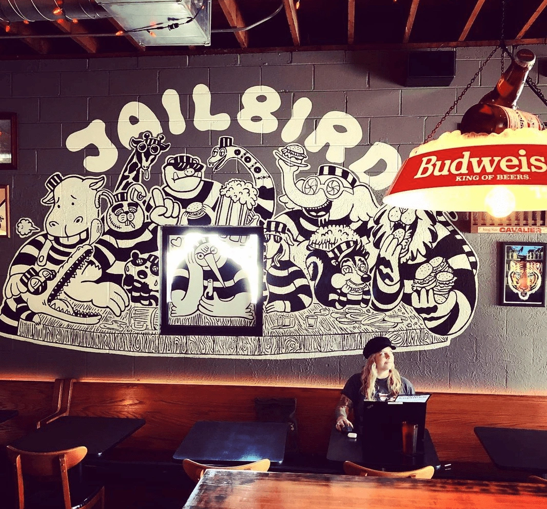 Mural illustration inside Jailbird.