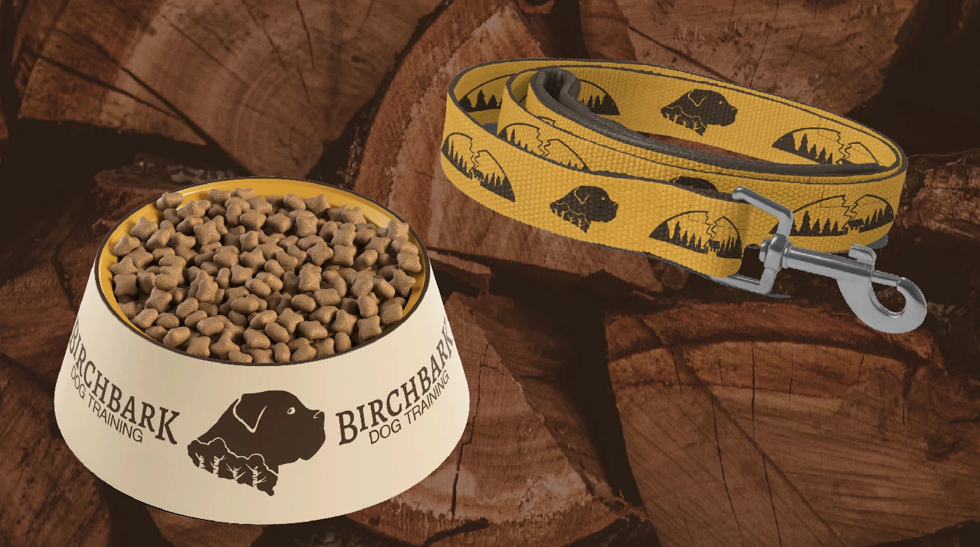 Birchbark Dog Bowl and Dog Leash Mopckup