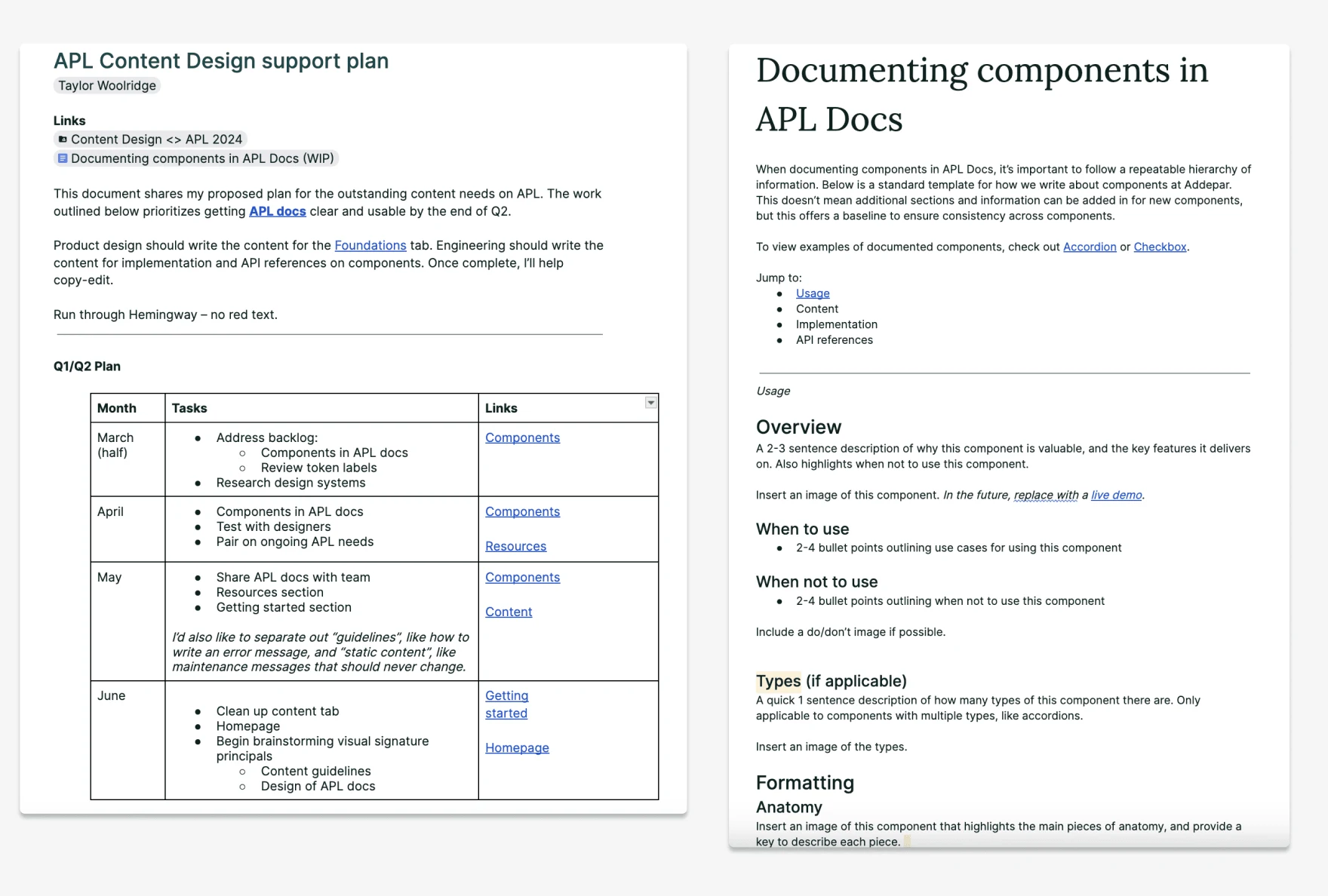 Support plan and draft template