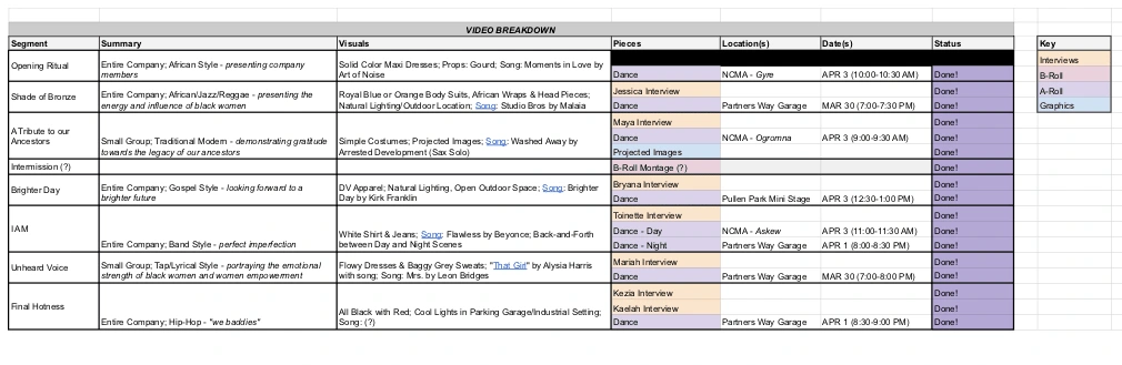 DanceVisions Dossier - used for scheduling and planning.