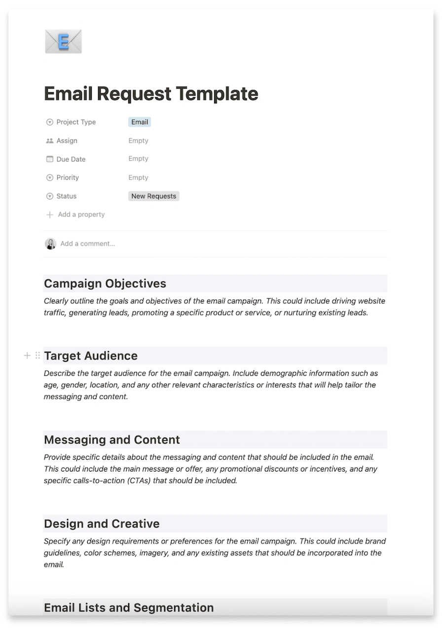 Example of Marketing Request Template