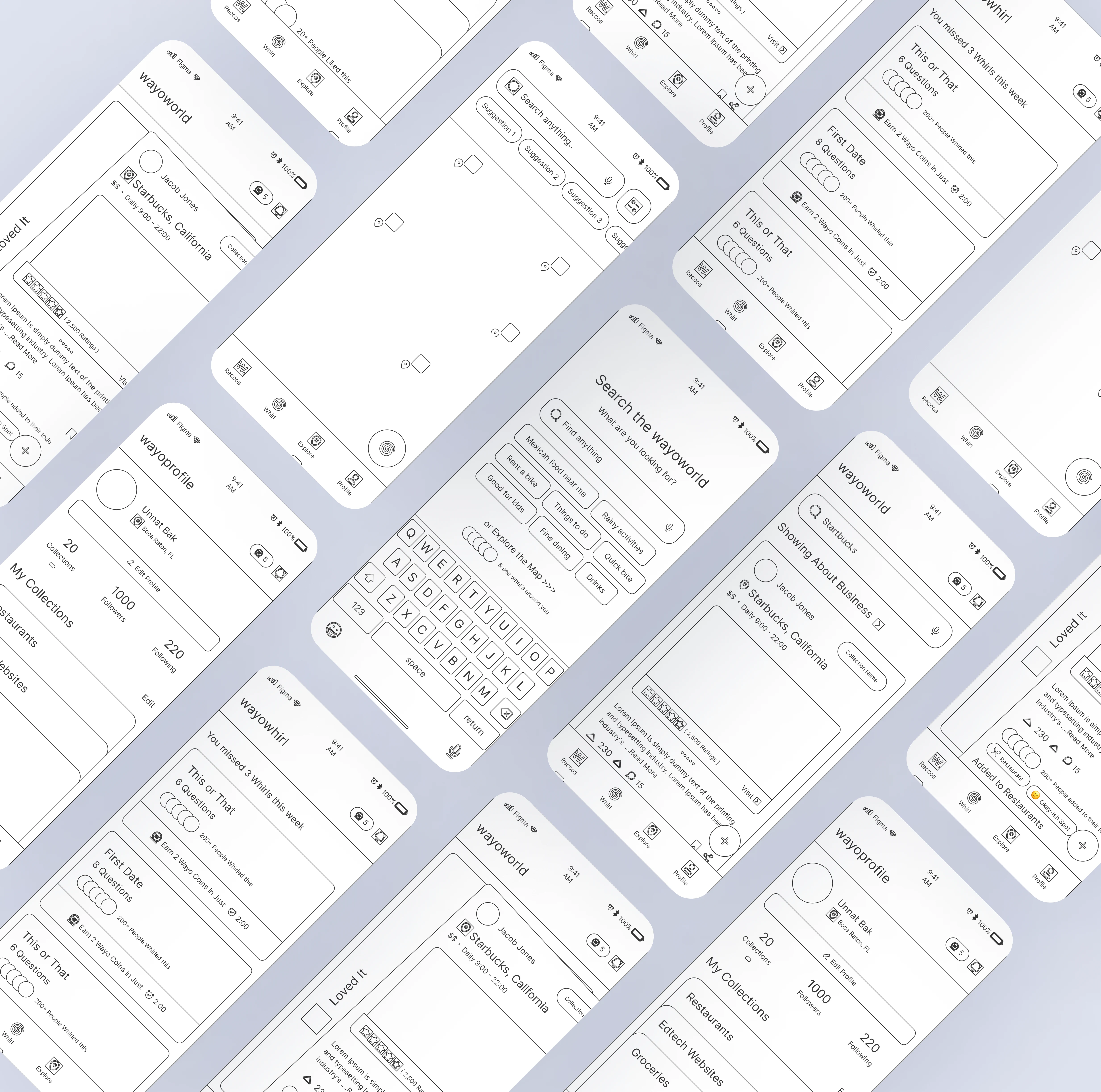 Wireframes of Wayo App